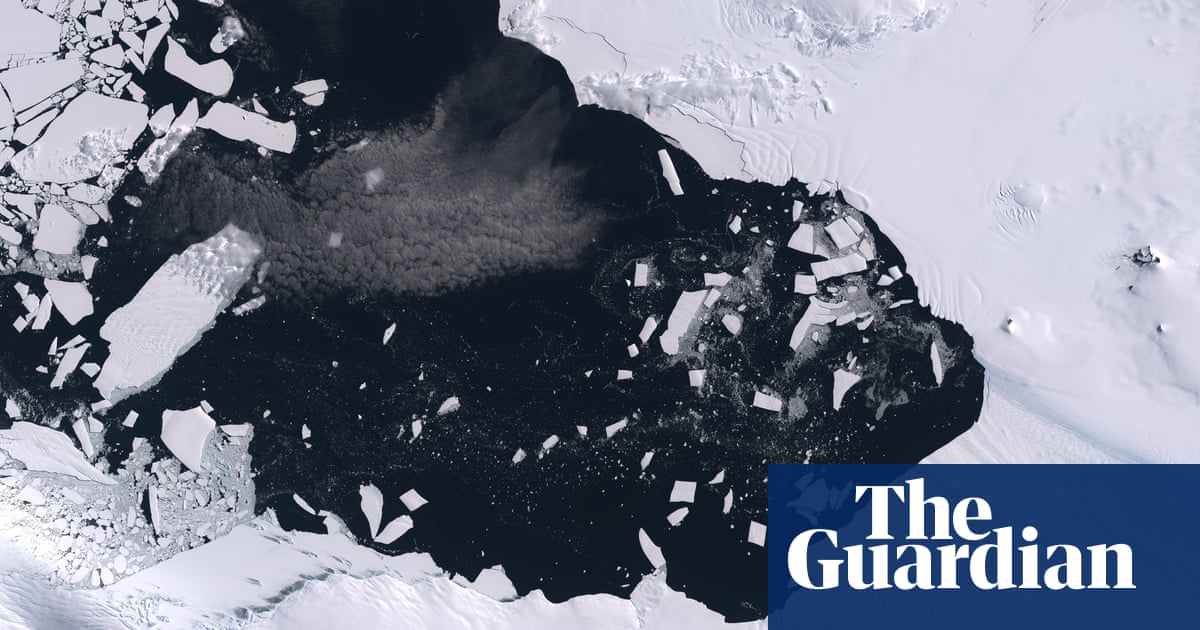 satellite image of ice-pack breakup at the mouth of the Pine Island glacier in Antarctica. Photograph: Planet Observer/Universal Images Group/Getty Images