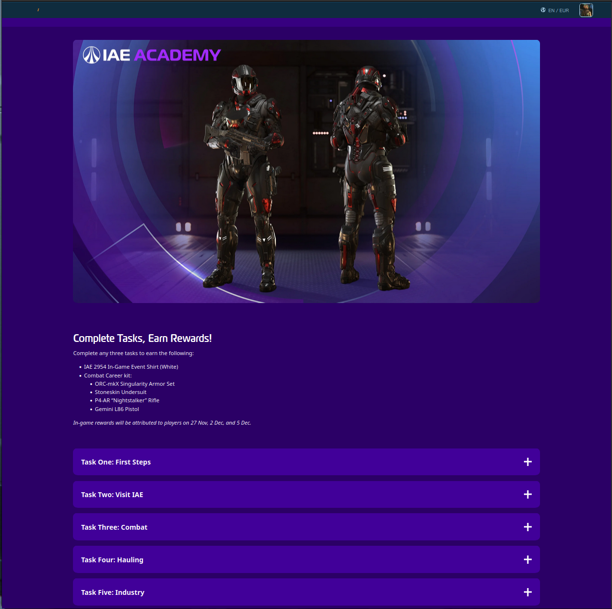 A website screenshot of https://robertsspaceindustries.com/comm-link/transmission/20284-IAE-Academy-2954#77fdbbe3 which highlights an effort by CIG to actually gameify this game.