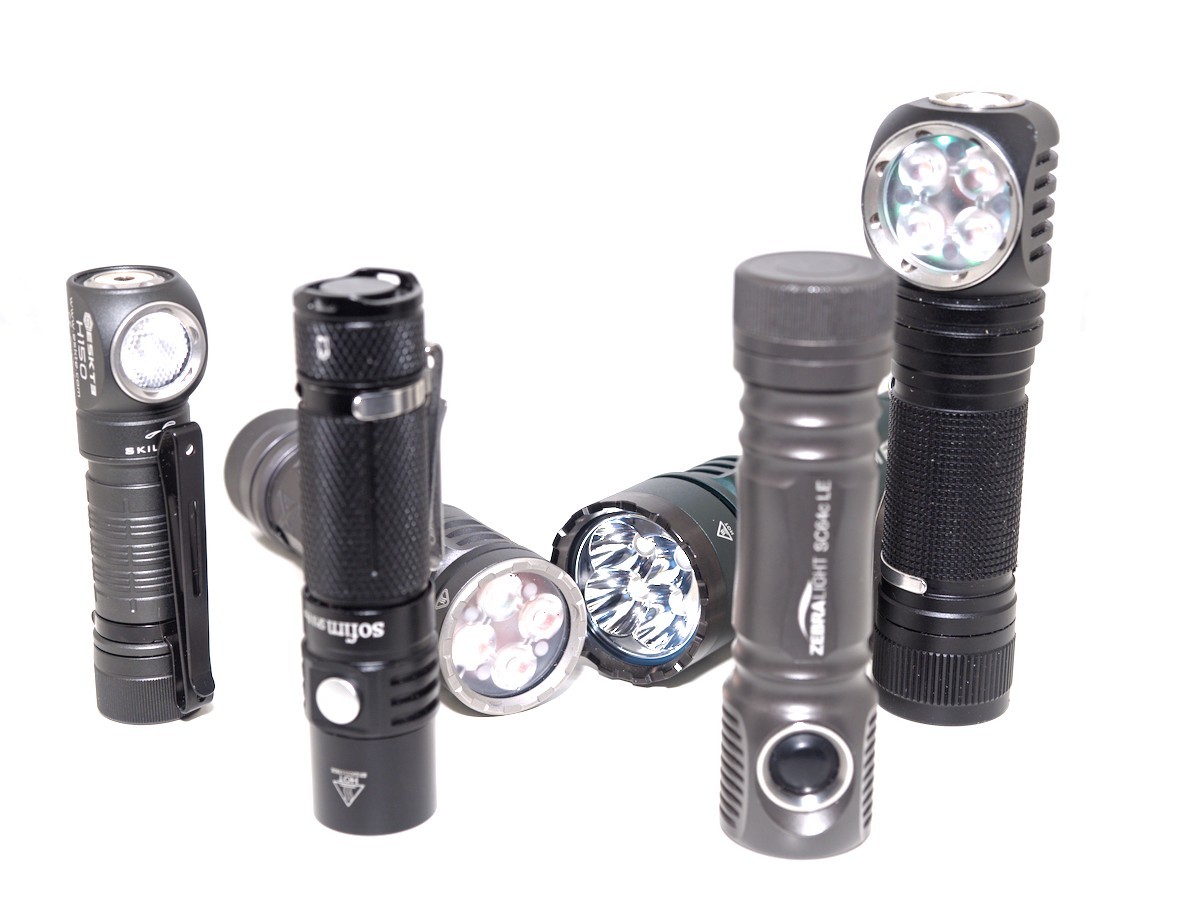 A collection of flashlights against a white background