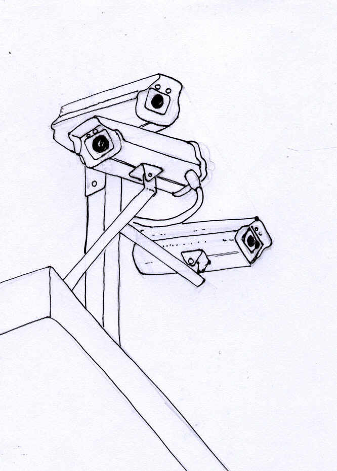 a bunch of surveillance cameras pointing in different directions