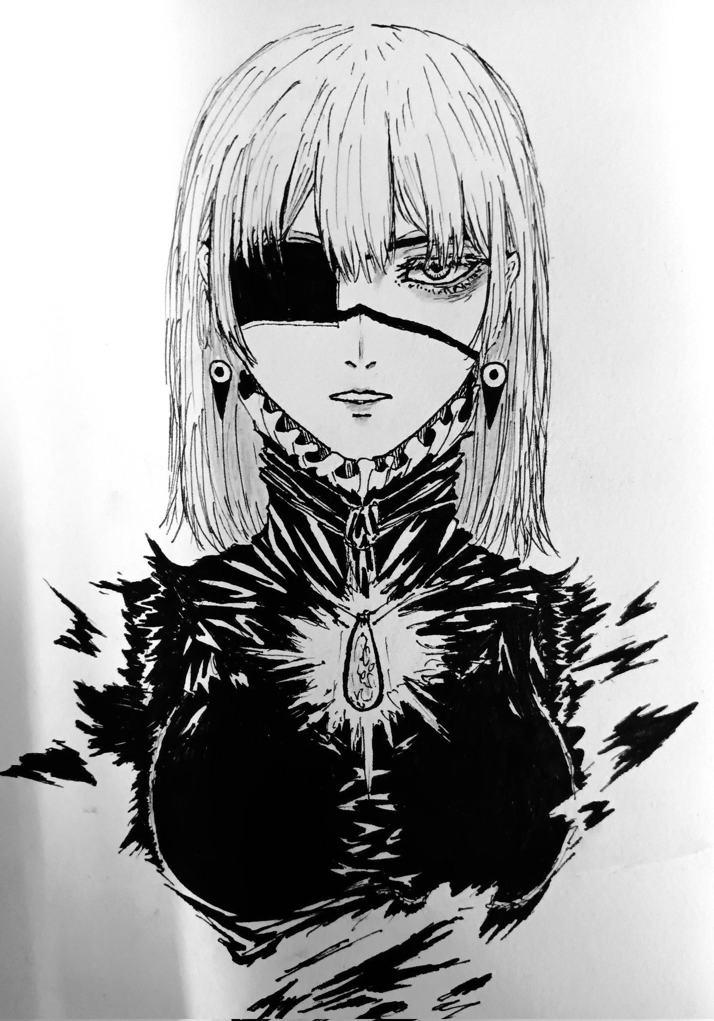 Portrait of Lilisen from Tower Dungeon wearing an eyepatch.