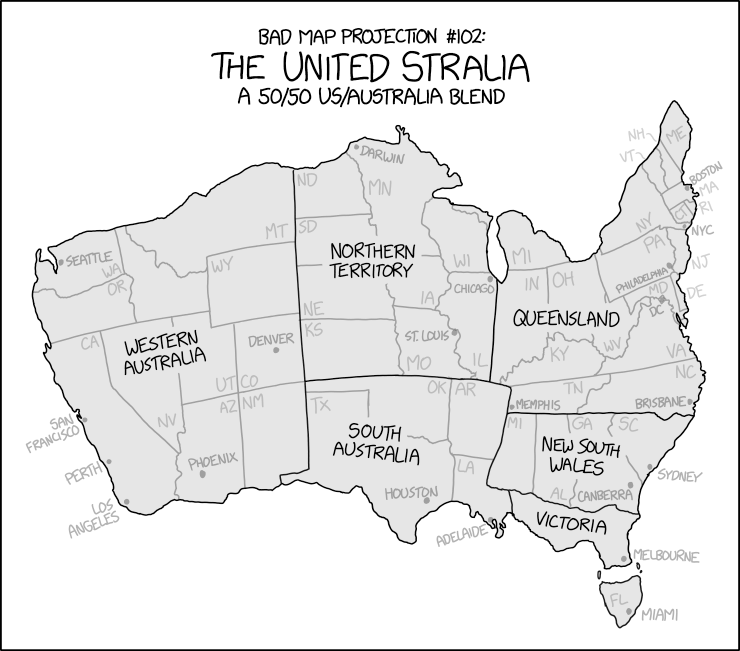 A distorted map of Australia with the continental U.S. crammed into it.