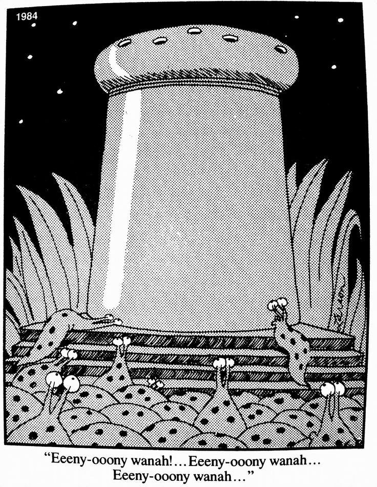 Far Side cartoon of a slug cult worshipping a giant salt shaker