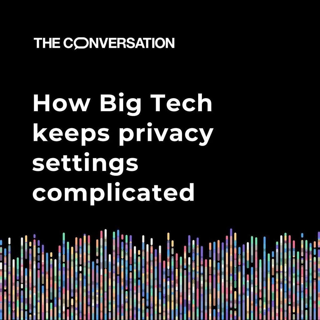 The graphic reads "How Big Tech keeps privacy settings complicated". 